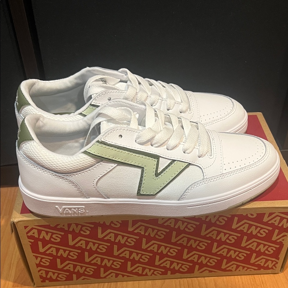 Vans Lowland Co White Sneakers with Green Accents